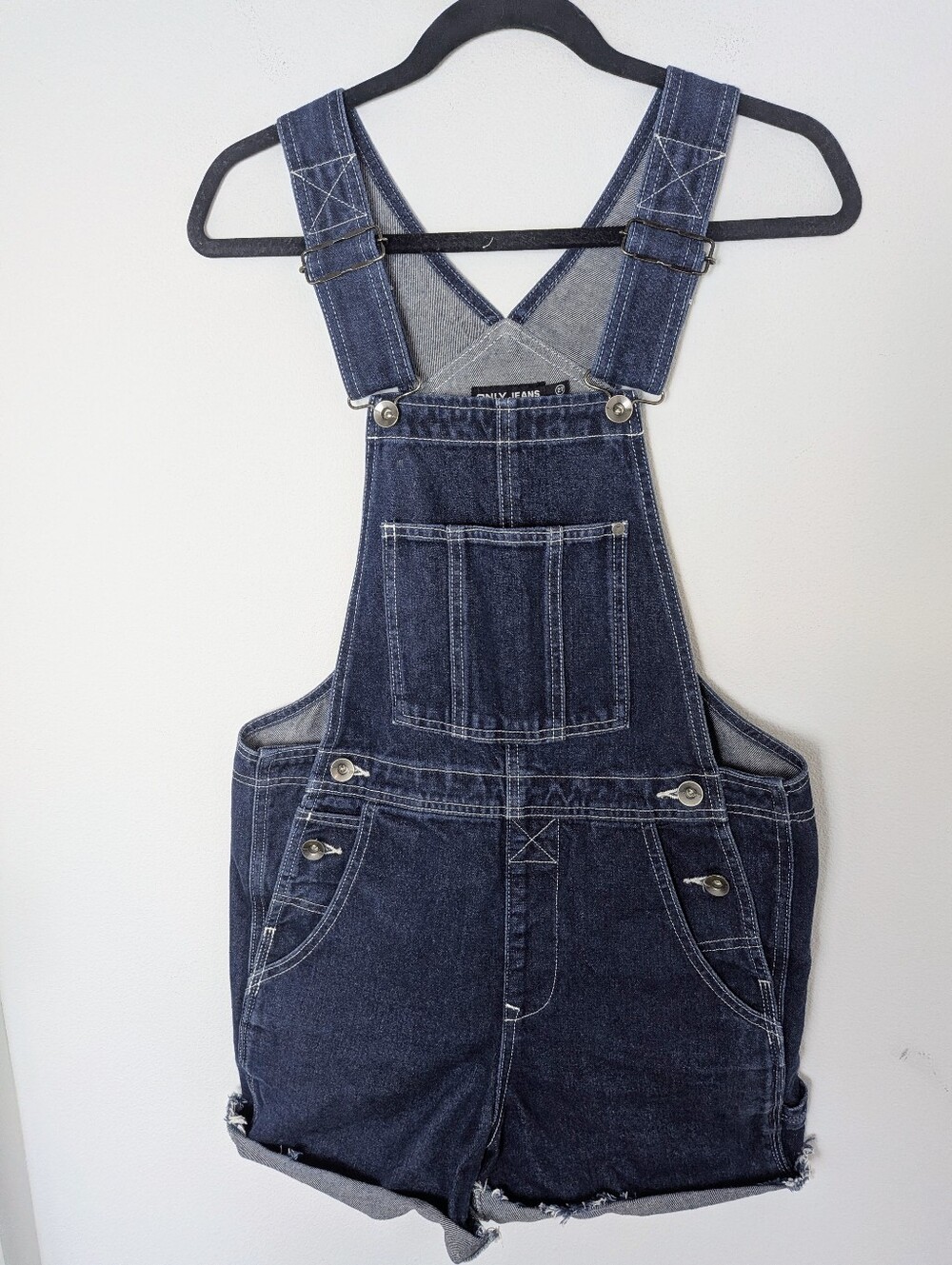 Only Jeans Shortalls Blue Shorts Jean Denim Bib Overall Size 27" S/M EUC